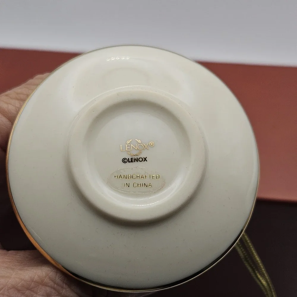 Lenox Hanging Cup & Saucer Ornament, White/Green/Red/Gold Floral Christmas